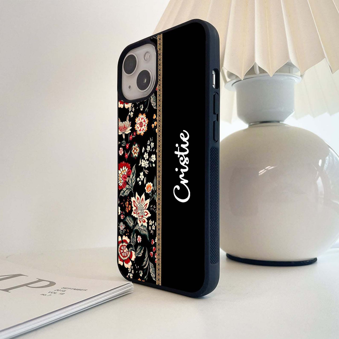 Custom Name Traditional Flower Glass Case