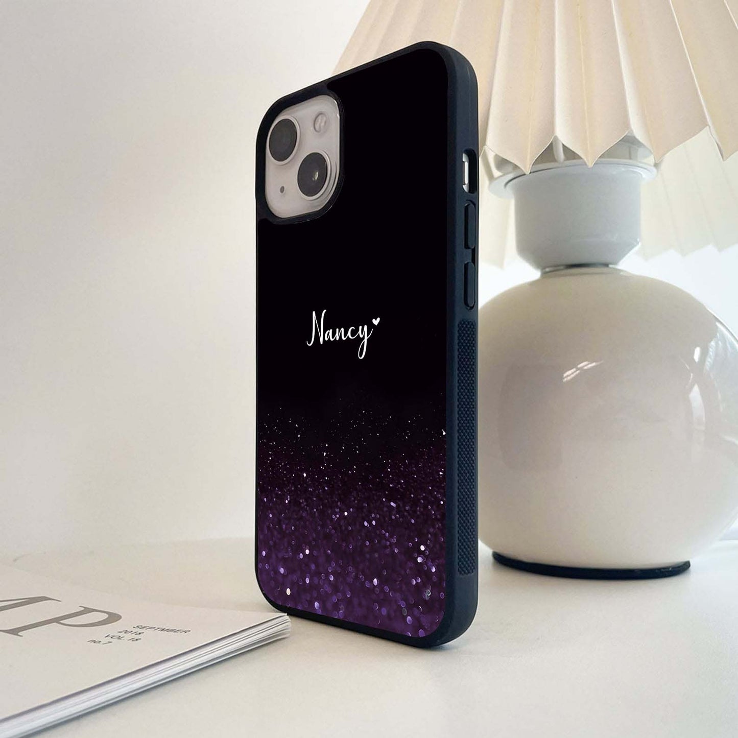 Glittery Purple Bokeh Custom Name Glass Case