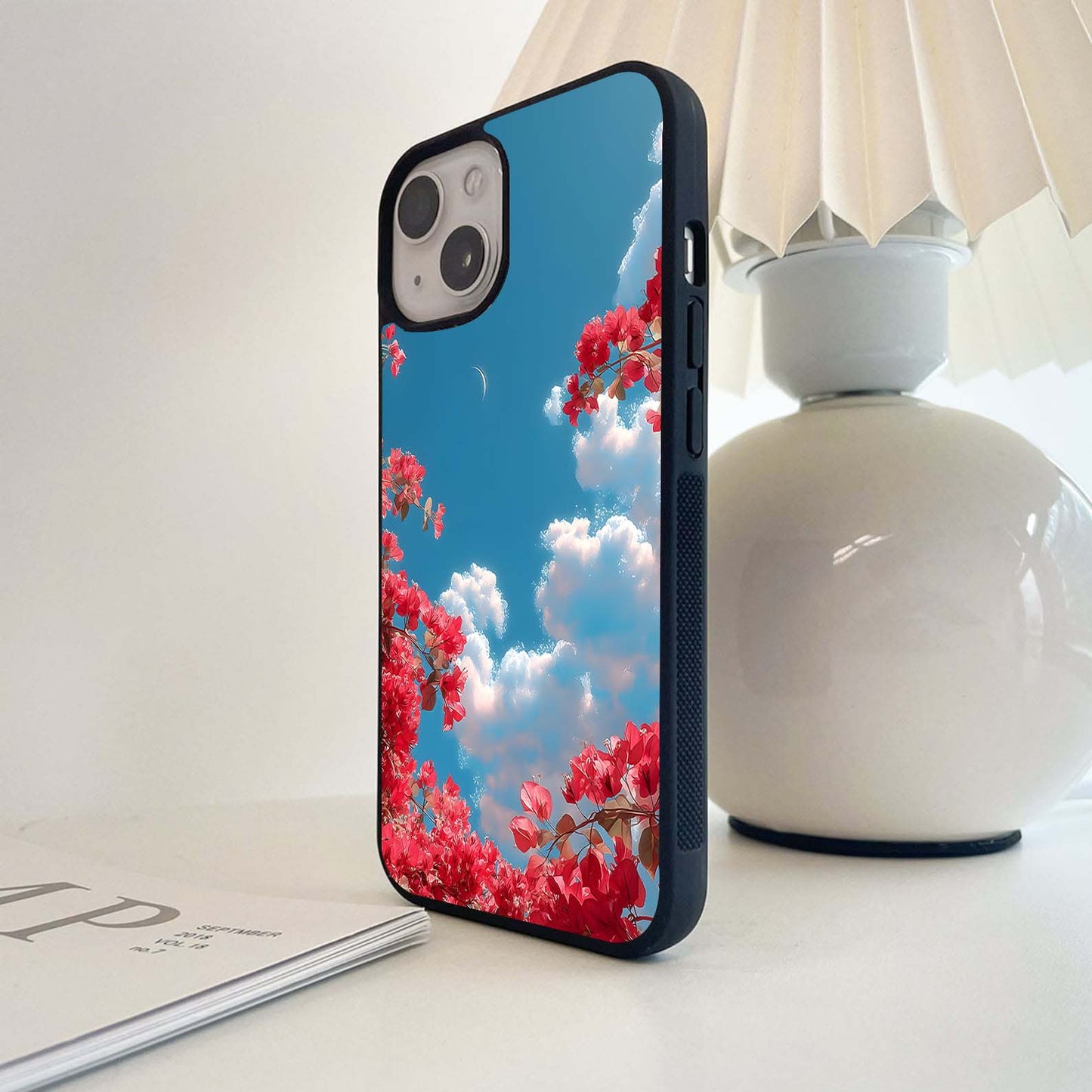 Blossoms Under Crescent Sky Glass Case