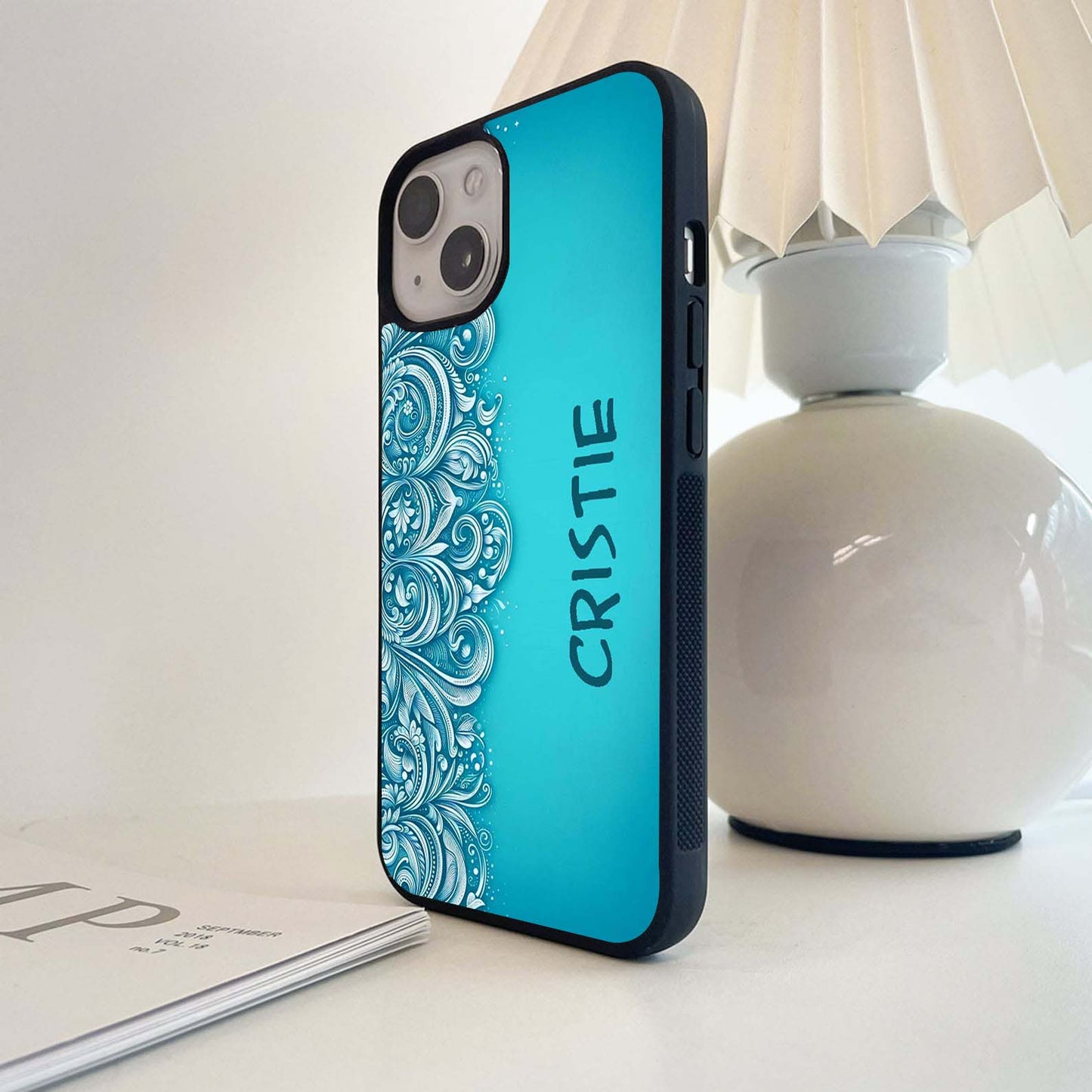 Custom Name Blue Floral Pattern Glass Case