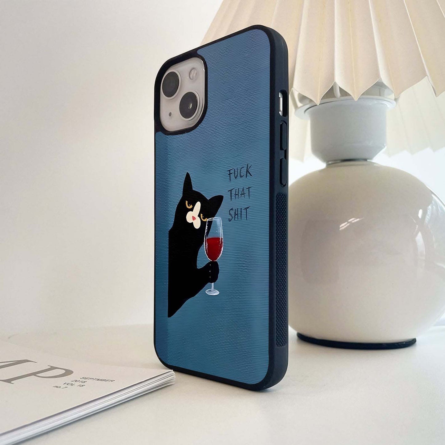 Midnight Wine Cat Glass Case