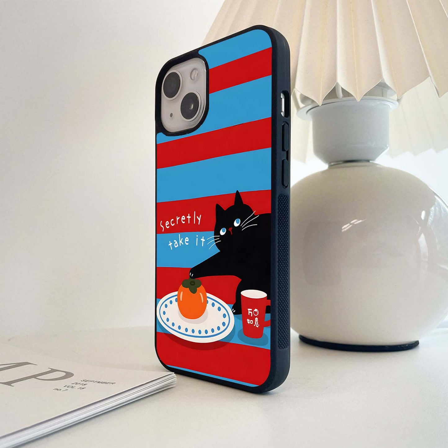 Sneaky Persimmon Cat Glass Case