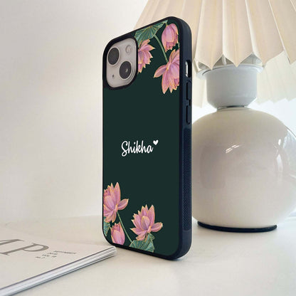 Custom Name Minimalist Lotus Glass Case