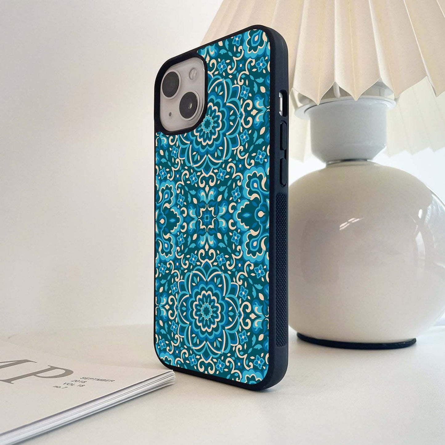 Azure Mandala Blossom Glass Case