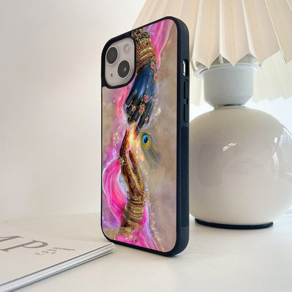 Radha Krishna Peacock Touch Glass Case
