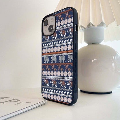 Blue Elephant Pattern Glass Case