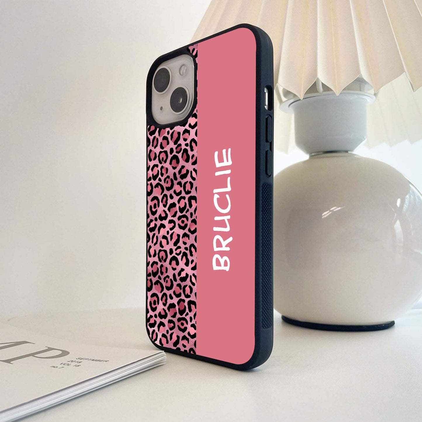 Pink Leopard Custom Name Glass Case