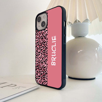 Pink Leopard Custom Name Glass Case