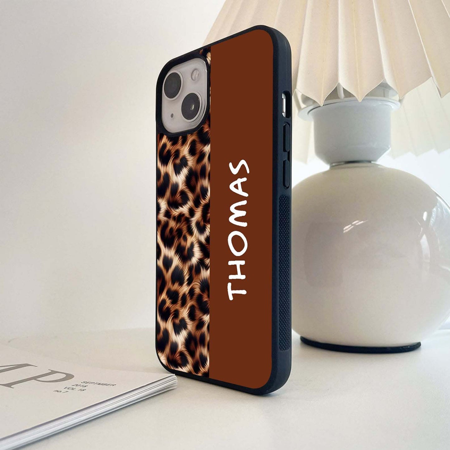 Custom Name Brown Leopard Glass Case