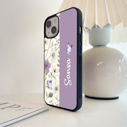 Custom Name Purple Blossom Flower Glass Case