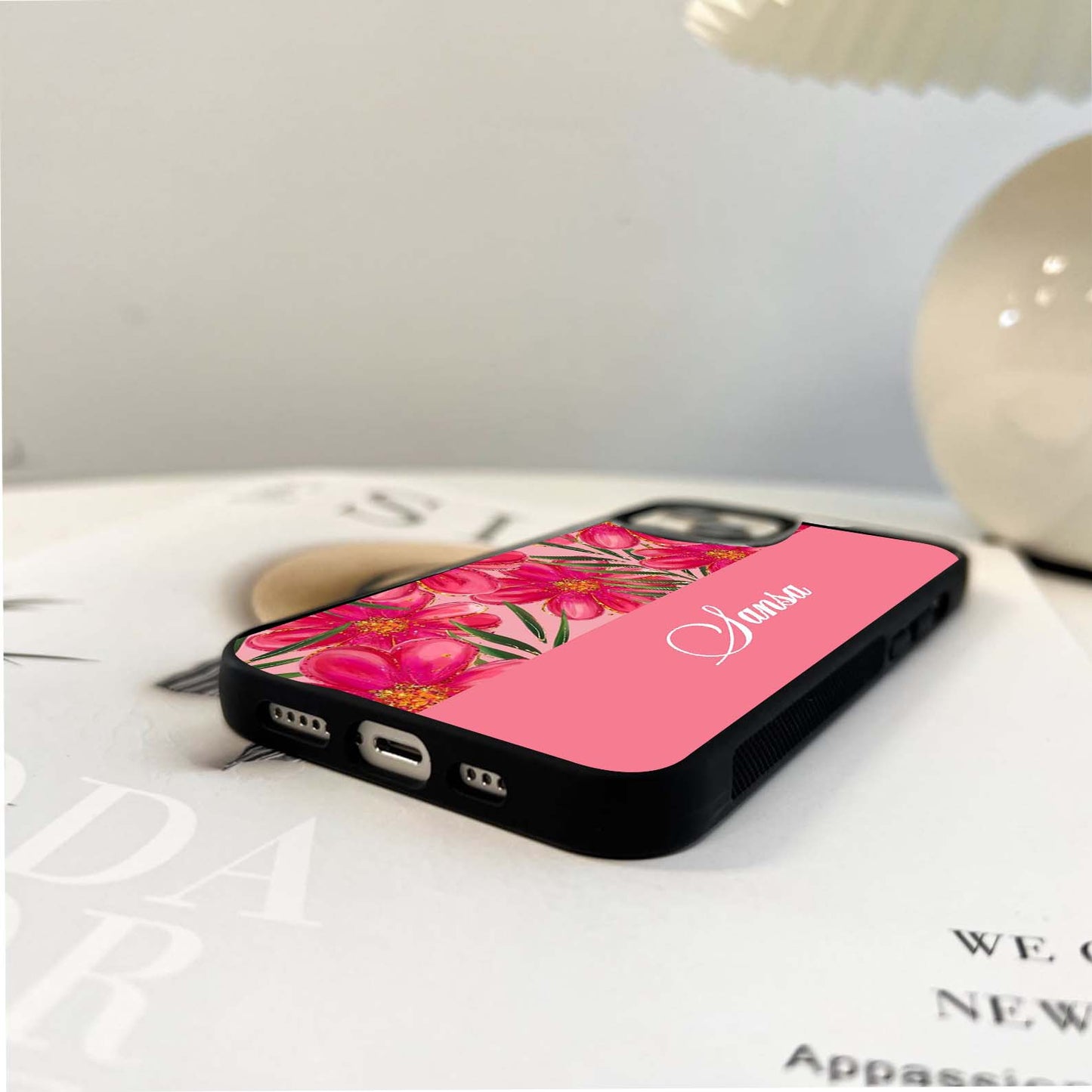 Custom Name Pink Blossom Drift Glass Case
