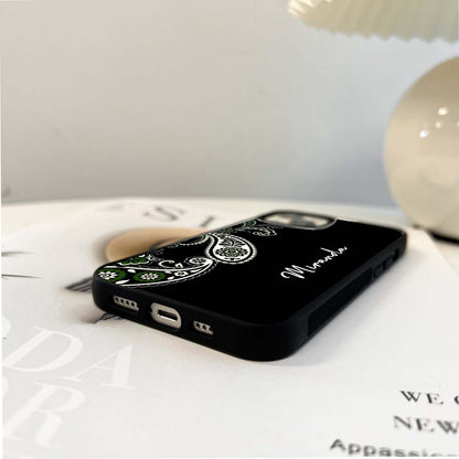 Custom Name Green Petal Pattern Glass Case