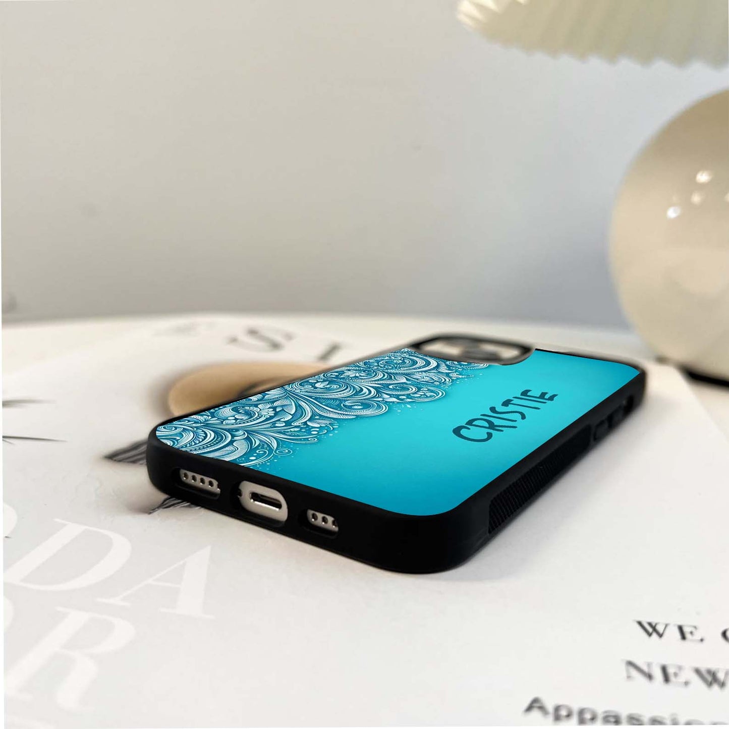 Custom Name Blue Floral Pattern Glass Case