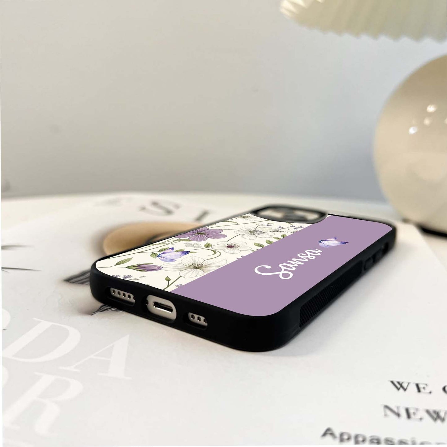 Custom Name Purple Blossom Flower Glass Case