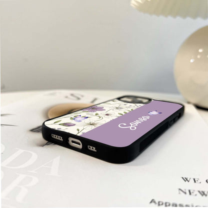 Custom Name Purple Blossom Flower Glass Case