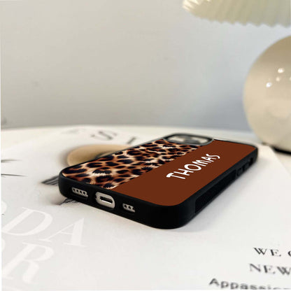 Custom Name Brown Leopard Glass Case