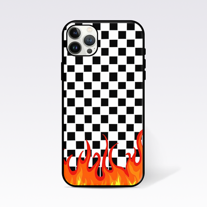 Checkered Pattern With Fire Glass Case