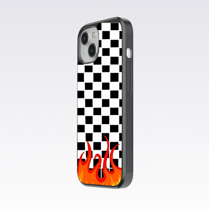 Checkered Pattern With Fire Glass Case