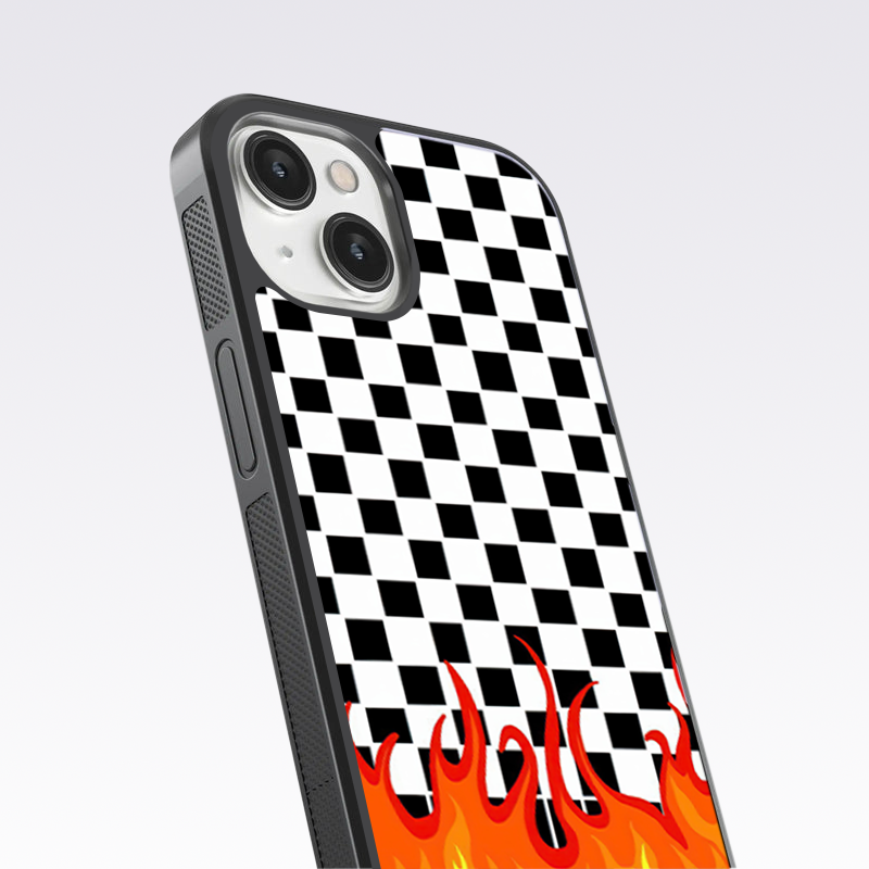 Checkered Pattern With Fire Glass Case