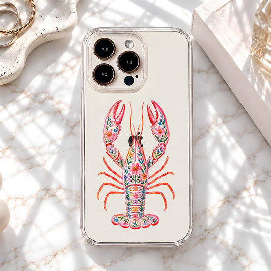 Floral Pink Lobster Clear Silicon Cover