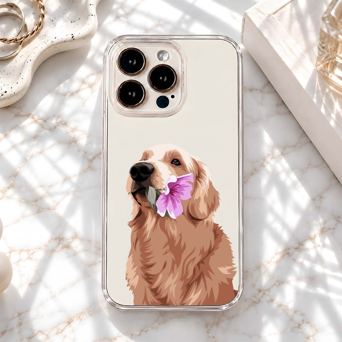 Golden Dog Bloom Clear Silicon Cover