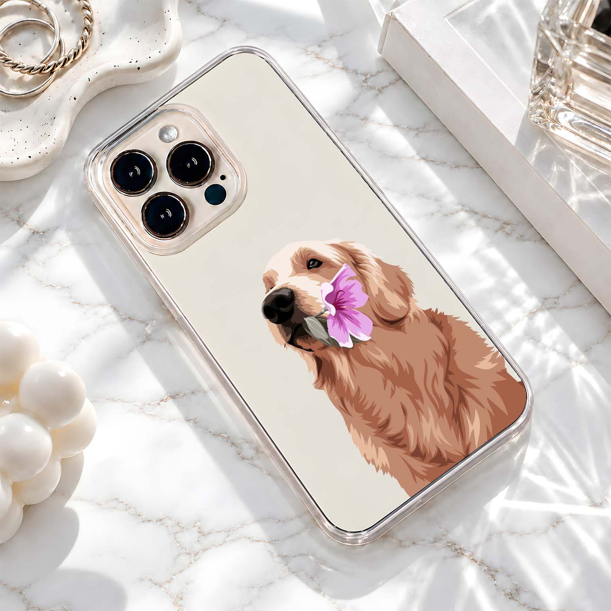 Golden Dog Bloom Clear Silicon Cover
