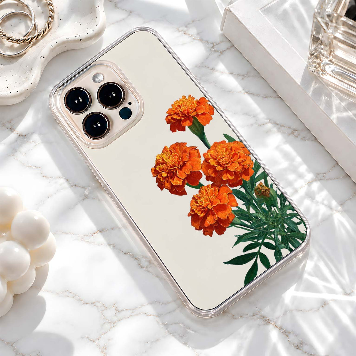 Golden Marigold Blooms Clear Silicon Cover