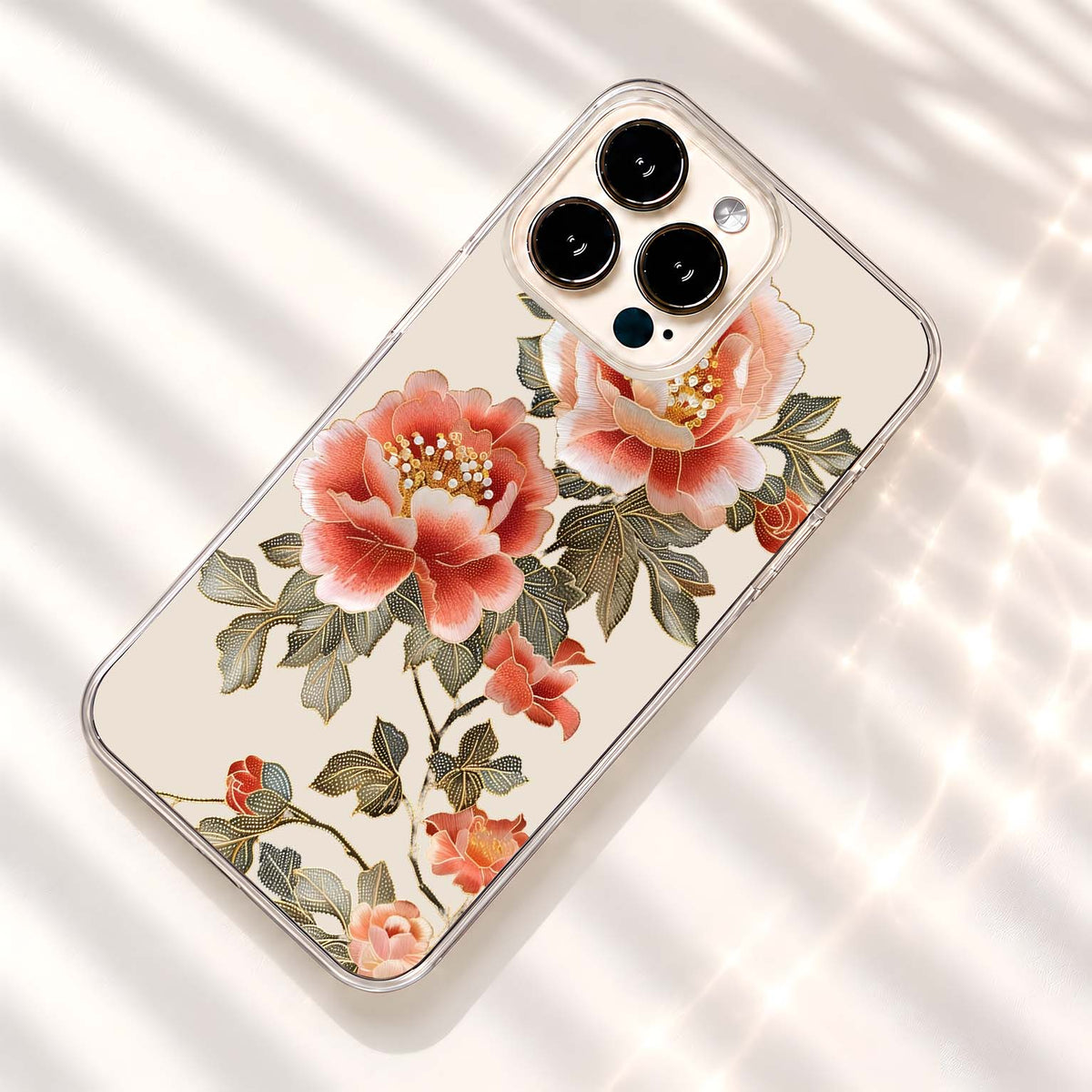 Golden Peach Florals Clear Silicon Cover