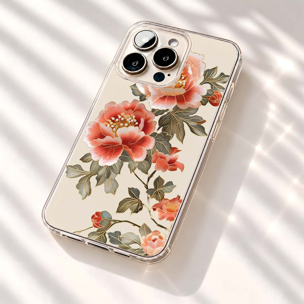 Golden Peach Florals Clear Silicon Cover