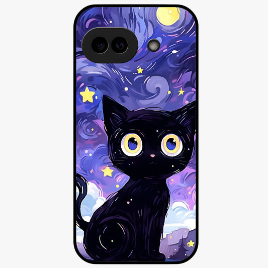 Abstract Cat Art Glass Case showing flat back view with artistic cat illustration and glossy glass finish.