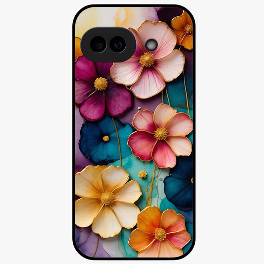 Artlyn Grace Flower Pattern Glass Case showing flat back view with elegant floral pattern artwork and glossy glass finish.
