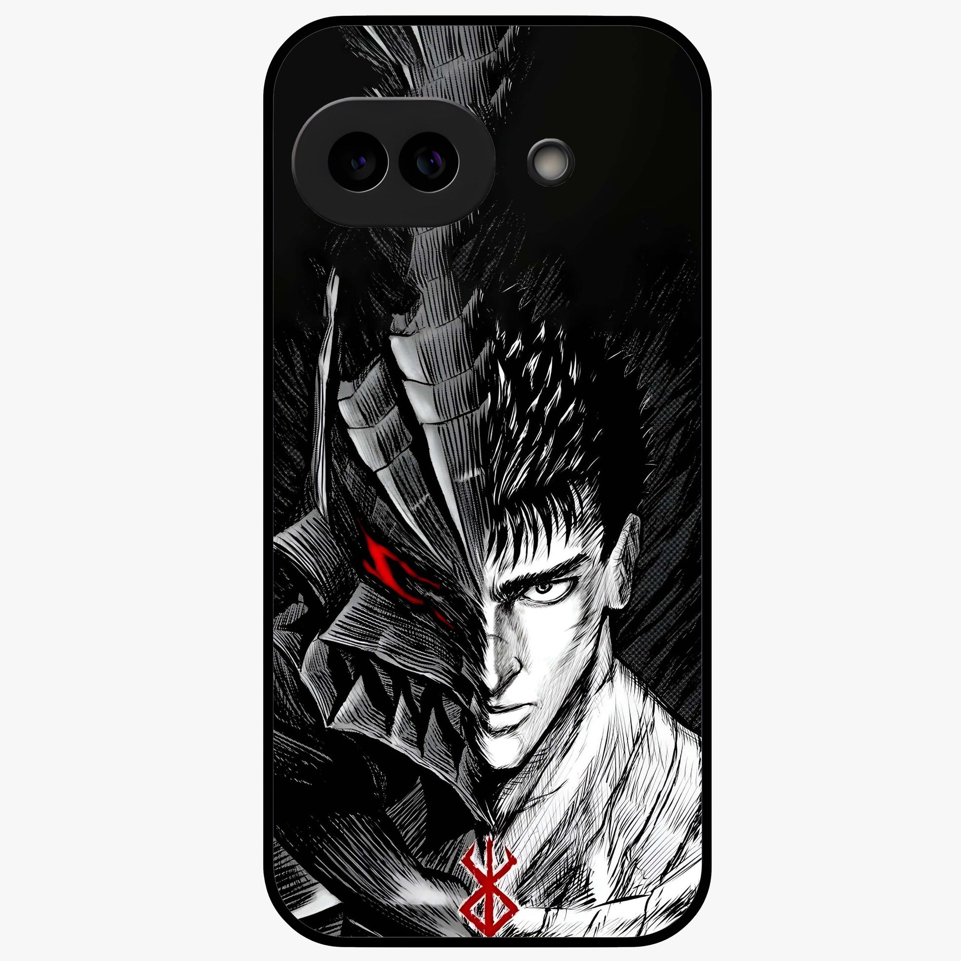 Berserker Blood Oath Glass Case showing flat back view with fierce warrior inspired artwork and glossy glass finish.