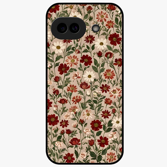Biege Flower With Leaf Glass Case showing flat back view with soft beige floral artwork and glossy glass finish.