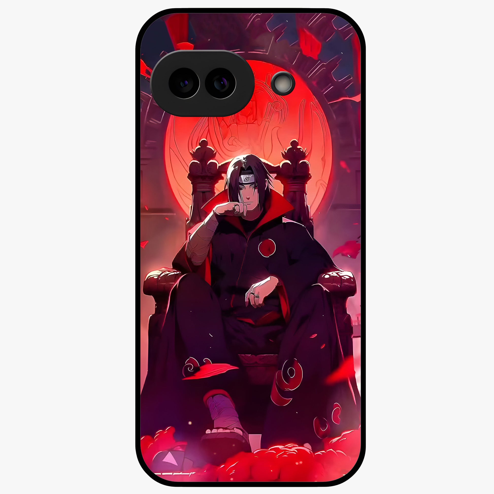 Blood Moon Sovereign Glass Case showing flat back view with mystical blood moon artwork and glossy glass finish.