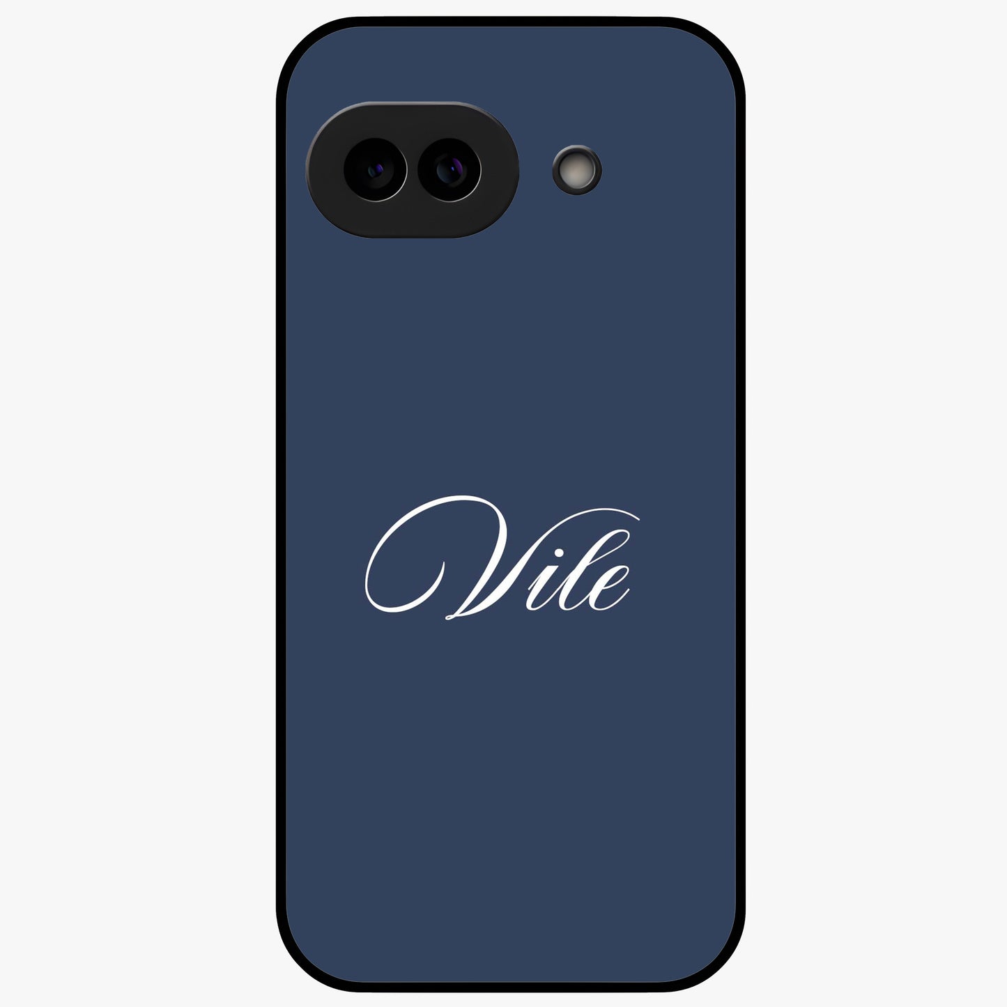 Blue Background Personalized Custom Name Glass Case showing flat back view with minimal blue background and custom name design.