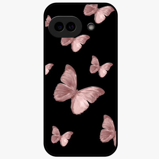 Butterfly Pattern Glass Case showing flat back view with elegant butterfly pattern artwork and glossy glass finish.