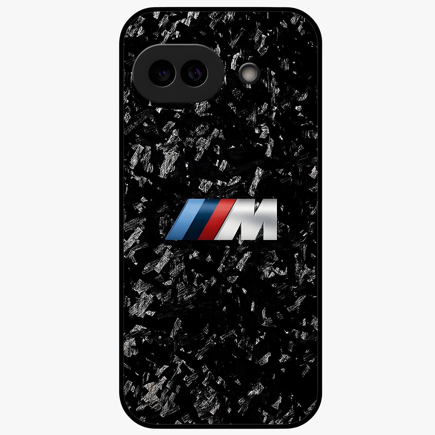 Carbon Speed Mark Glass Case showing flat back view with sporty carbon pattern artwork and glossy glass finish.