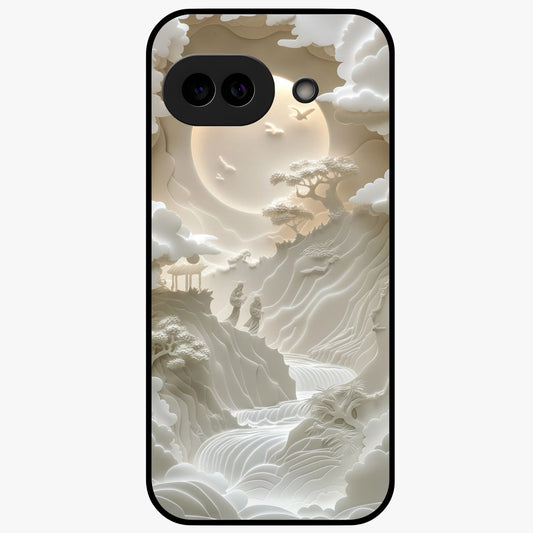 Celestial Origami Glass Case showing flat back view with artistic origami inspired celestial artwork and glossy glass finish.