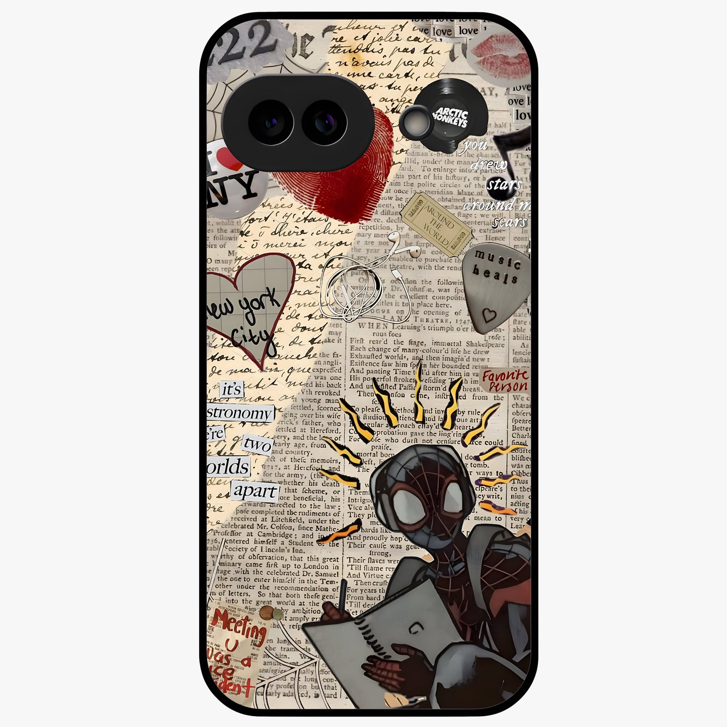 City Dream Sketch Glass Case showing flat back view with artistic city skyline sketch artwork and glossy glass finish.