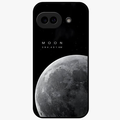 Cosmic Moon Glow Glass Case showing flat back view with glowing moon artwork and glossy glass finish.