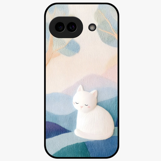Cotton Dream Cat Glass Case showing flat back view with soft dreamy cat artwork and glossy glass finish.