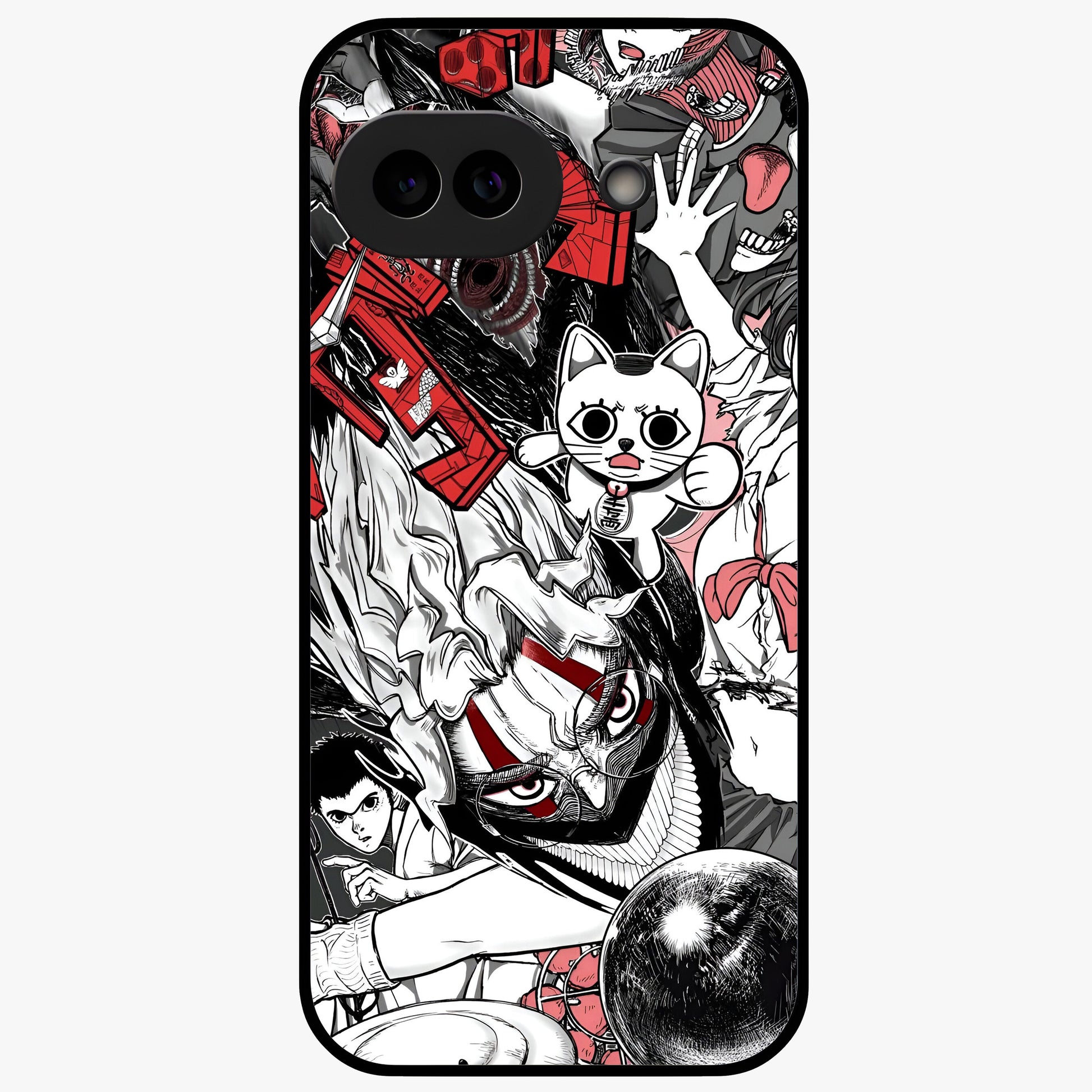 Crimson Chaos Panel Glass Case showing flat back view with bold crimson abstract artwork and glossy glass finish.