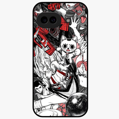 Crimson Chaos Panel Glass Case showing flat back view with bold crimson abstract artwork and glossy glass finish.
