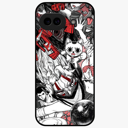 Crimson Chaos Panel Glass Case showing flat back view with bold crimson abstract artwork and glossy glass finish.