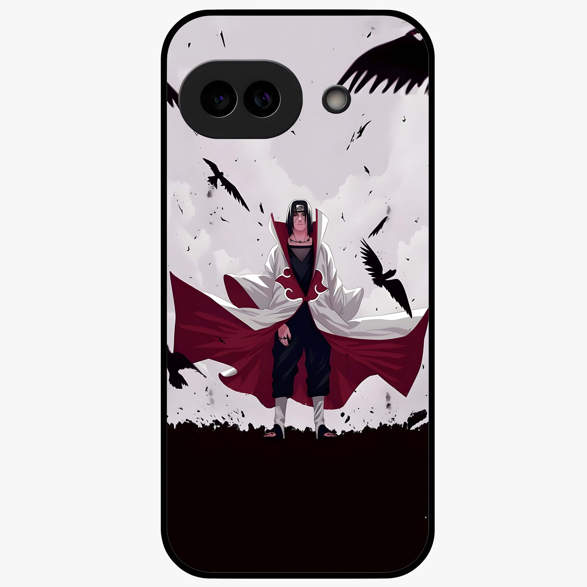 Crimson Crow Ascension Glass Case showing flat back view with mystical crow artwork and glossy glass finish.
