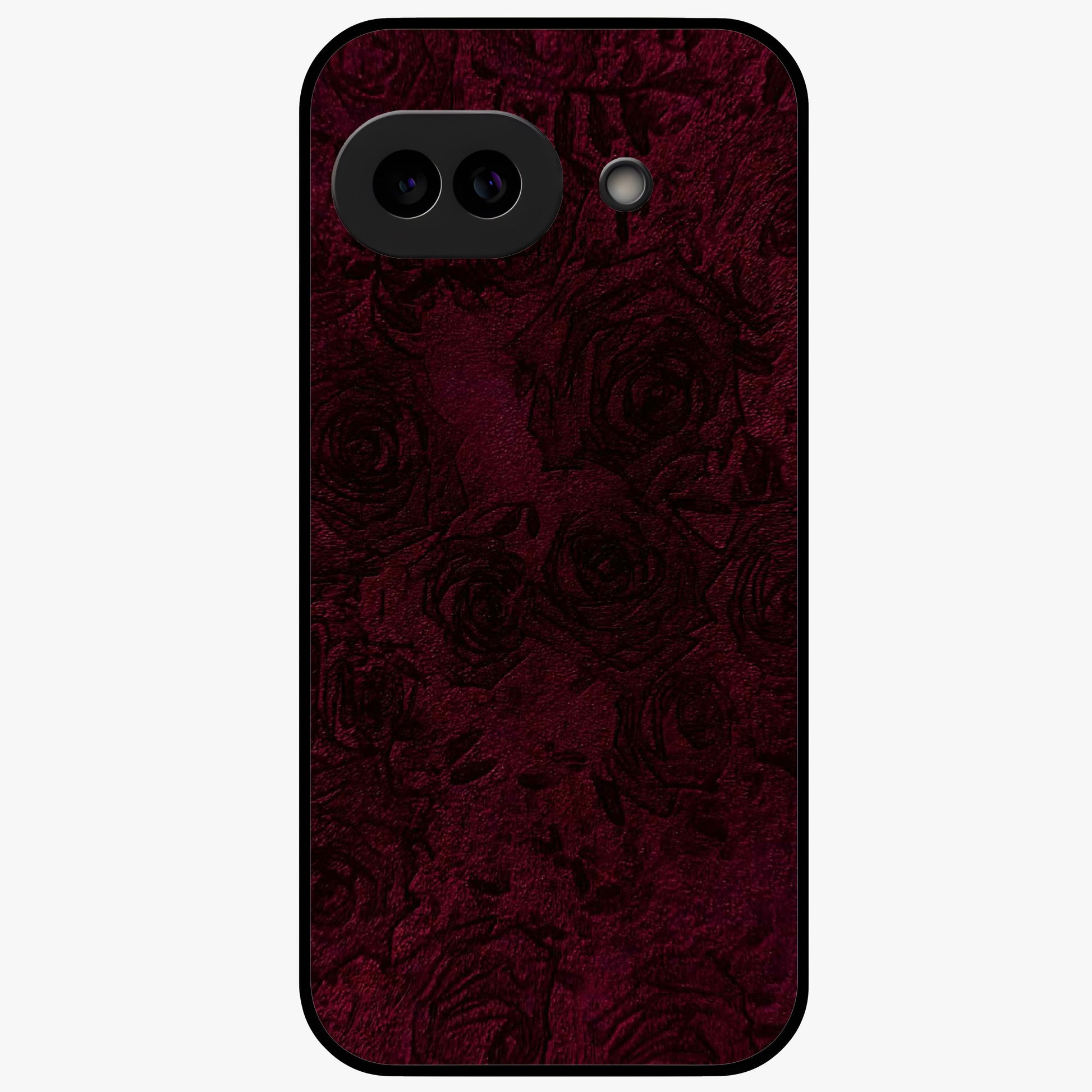 Crimson Fade Flow Glass Case showing flat back view with flowing crimson gradient artwork and glossy glass finish.