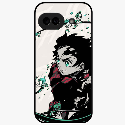 Demon Slayer Glass Case showing flat back view with bold anime inspired artwork and glossy glass finish.