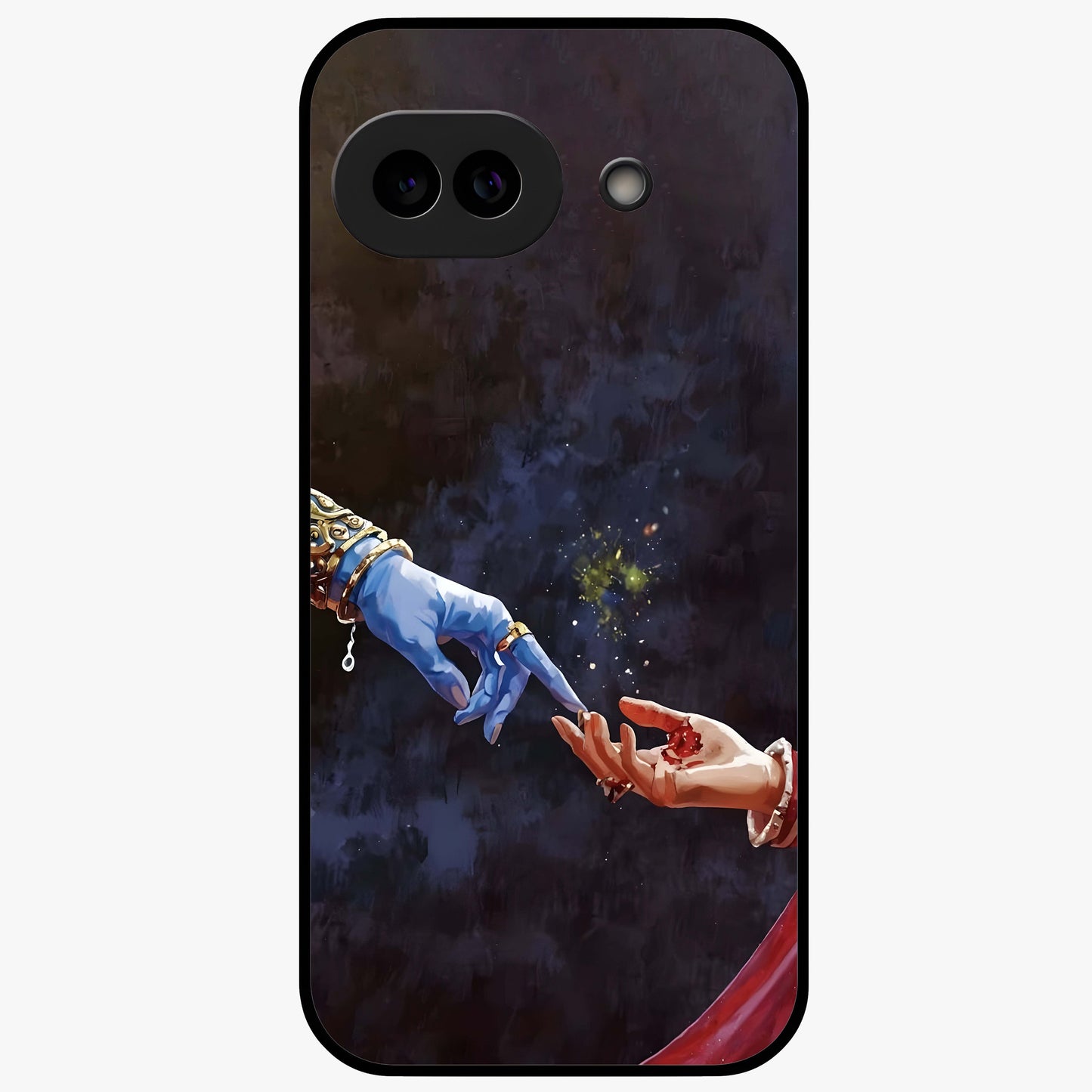 Divine Touch Eternal Glass Case showing flat back view with spiritual themed artwork and glossy glass finish.