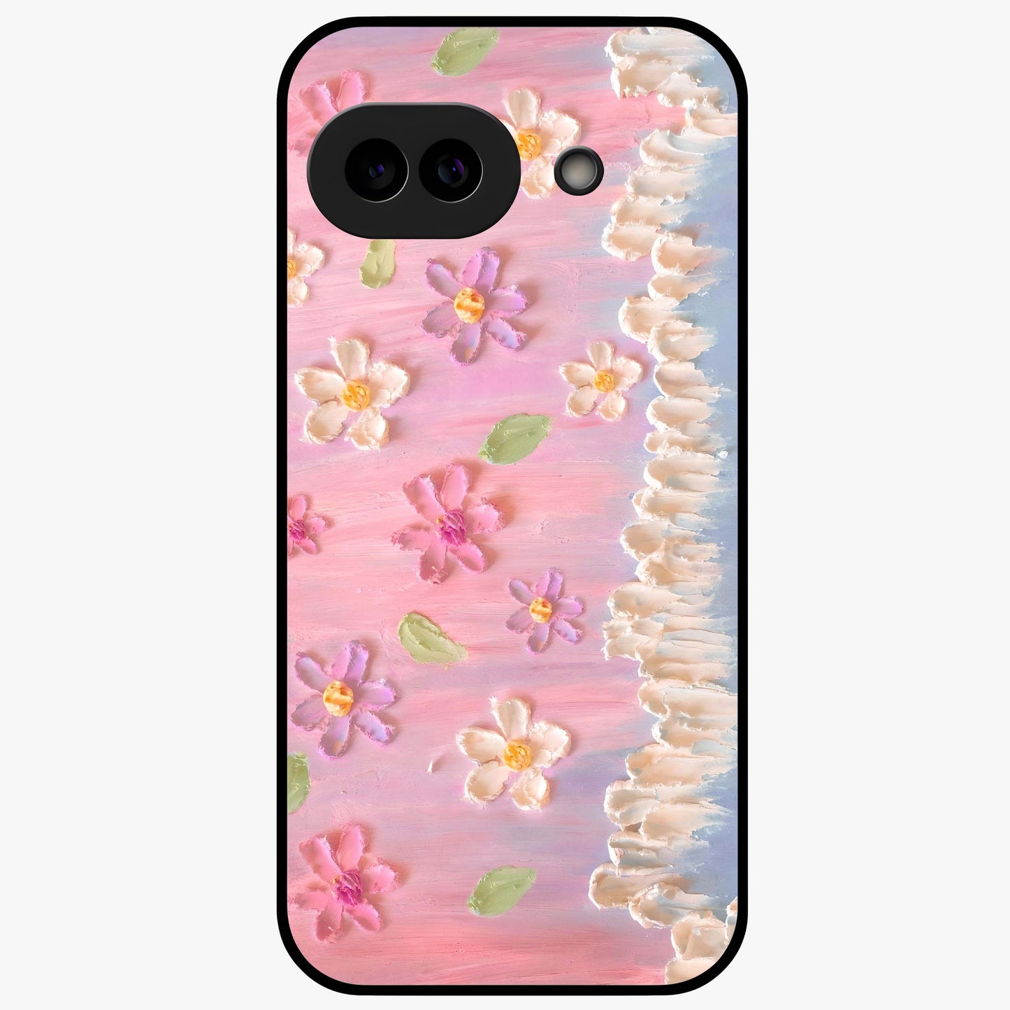 Dreamy Painted Garden Glass Case showing flat back view with artistic painted floral garden artwork and glossy glass finish.