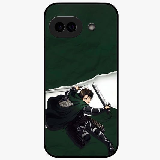 Emerald War Vanguard Glass Case showing flat back view with powerful warrior themed artwork and glossy glass finish.